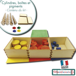Cylindres de couleur Montessori bruts en hêtre