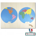 Planisphère, carte Puzzle monde en bois peint fabriqué en France